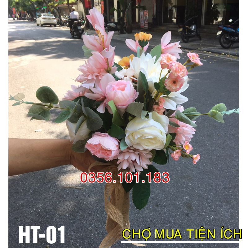Hoa lụa cầm tay cô dâu HT-01