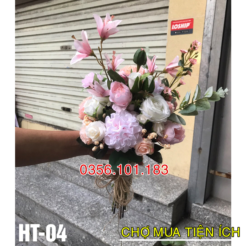 Hoa cầm tay cô dâu bằng lụa HT-04