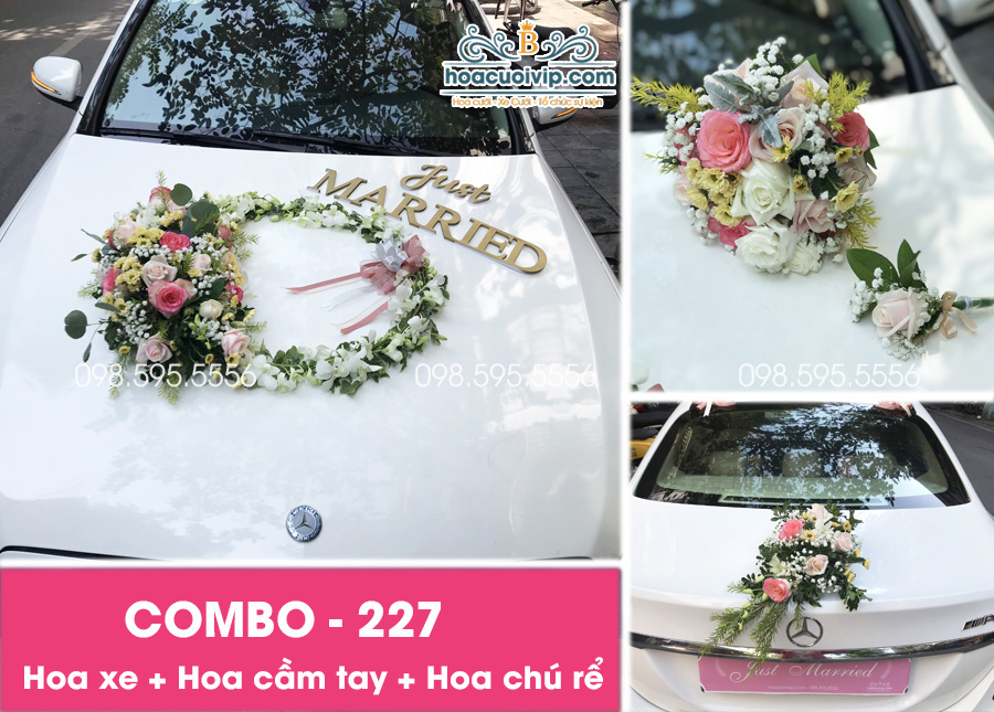 hoa trang trí xe cưới đẹp
